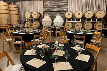 Room setup for wine blending experience at Regale Winery